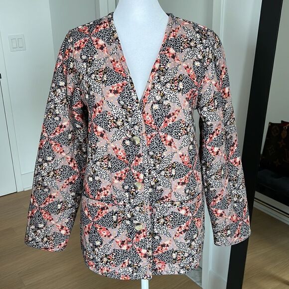 Garnet Hill Organic-Cotton Quilted Gauze Jacket Cottage Floral Size Small Fall - Picture 1 of 15